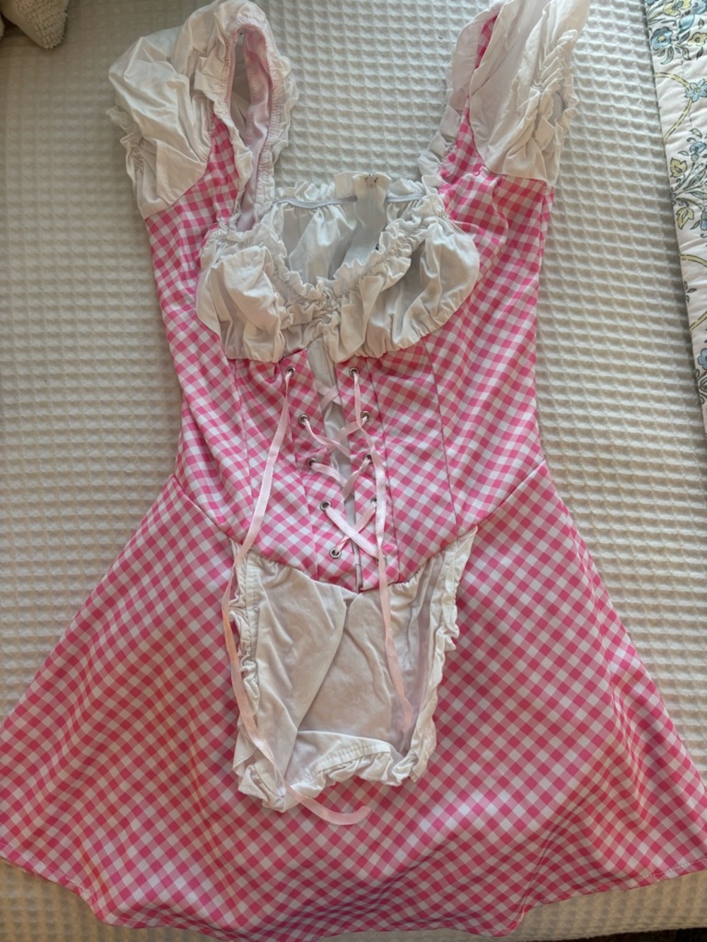 Leg Avenue Pink and White Gingham Peasant Dress